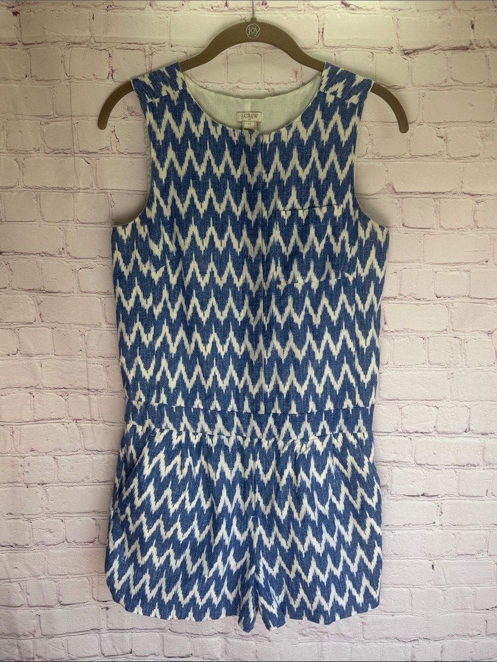 J.‎ Crew Blue and White Chevron Sleeveless Romper Woman’s Size 00